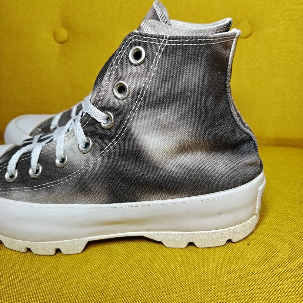 Converse Chuck Taylor All Star High Lugged Tie-dye Grey White Platform Women 6.5